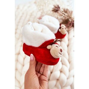 Children's warm reindeer slippers with bow red