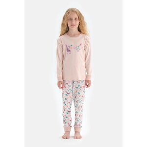 Dagi Ecru Crew Neck Unicorn Printed Pajamas Set