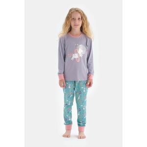 Dagi Purple Crew Neck Unicorn Printed Pajamas Set