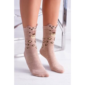 Women's socks Beige spots tiger with ears