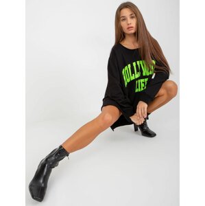 Black and green long sweatshirt with inscription and round neckline