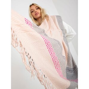 Lady's light pink and gray winter scarf with fringe