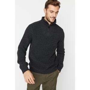 Trendyol Anthracite Men's Regular Fit Zippered Turtleneck Knitwear Sweater.