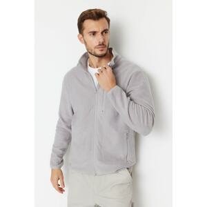 Trendyol Men's Gray Regular/Regular Cut, Zipper Detail Standing Collar Keeping Warm, Thermal Thick Fleece Sweatshirt.