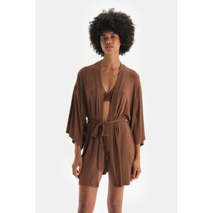 Dagi Brown Lace Detailed Wide Sleeve Dressing Gown