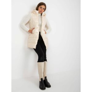 Cream-lacquered down vest with pockets