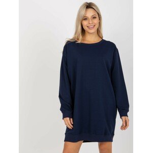 Dark blue long hoodie with round neckline