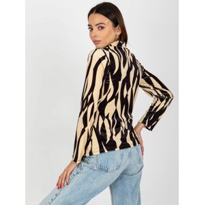 Light beige and black velour blouse with print from RUE PARIS