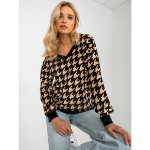 Beige and black velour blouse with print from RUE PARIS