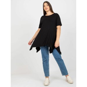 Black plain blouse plus size with short sleeves