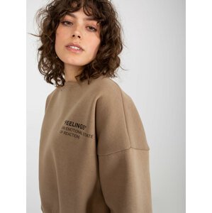 Dark beige short hoodie with round neckline