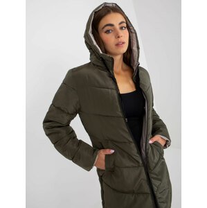 Khaki-beige double-sided winter jacket with hood