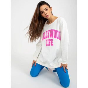 Women's ecru-pink long oversize sweatshirt with print