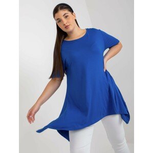 Dark blue monochrome blouse plus size with short sleeves