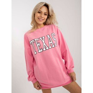 Pink long loose sweatshirt with inscription and pockets