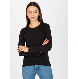 Black simple blouse with long sleeves and round neckline