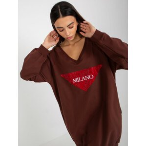 Dark brown oversize long sweatshirt with app and inscription