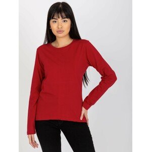 Burgundy simple blouse with long sleeves and round neckline