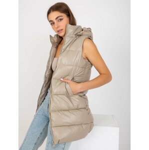 Dark beige lacquered down vest with stitching