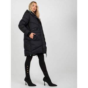 Black FRESH MADE long women's winter jacket with hood
