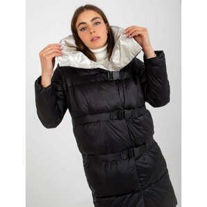 Black-beige down winter jacket 2in1 with detachable sleeves