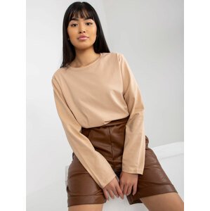Monochrome beige blouse with long sleeves and round neckline
