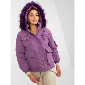 Purple winter jacket with fur on the hood