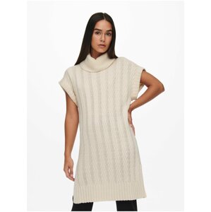 Cream sweater long vest with turtleneck JDY Fara - Women