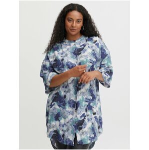 Blue Patterned Shirt with Extended Back Fransa - Women