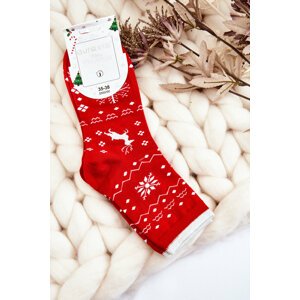 Women's socks with Reindeer Christmas patterns red