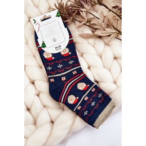Women's socks with Christmas patterns Santa navy blue