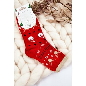 Women's socks with Merry Christmas patterns red