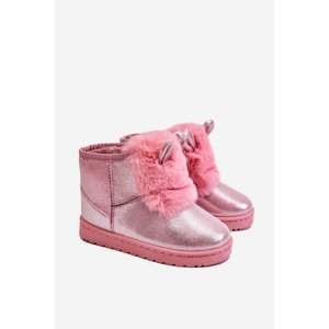 Girls' Snow Warm Boots with Fur With Ears Pink Betty