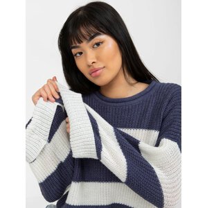 Dark blue and ecru oversize sweater with wool