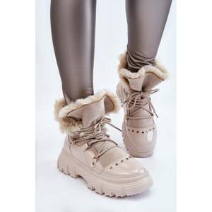 Women's boots with fur on lacing Light Merron Beige