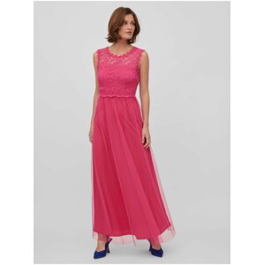 Dark pink women's maxi-dress with lace VILA Lynnea - Ladies