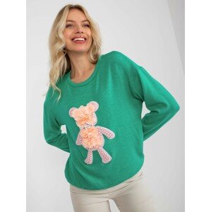 Women's turquoise classic sweater with 3D application