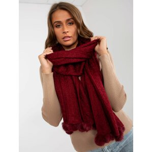 Burgundy knitted scarf with pom-poms