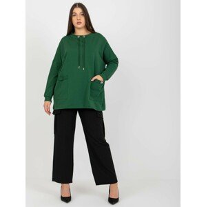 Dark green plus size basic sweatshirt with pockets