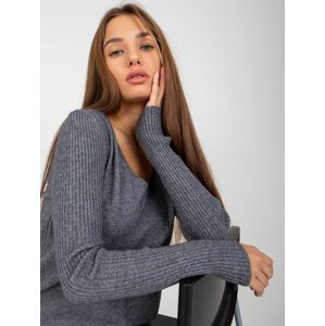 Dark grey classic sweater with V-neck