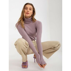 Light purple ribbed turtleneck with buttons