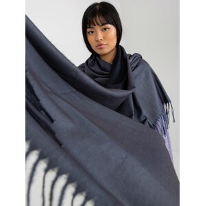 Lady's dark blue and blue single-color scarf with fringe