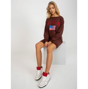Dark brown oversize sweatshirt with print and patch