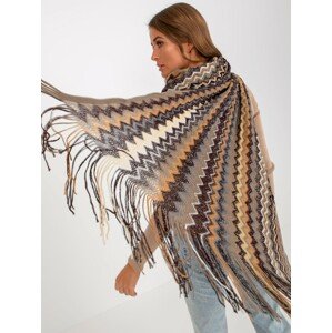 Lady's beige patterned scarf with fringe