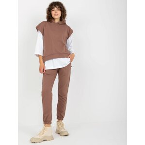 Brown three-piece casual set with trousers