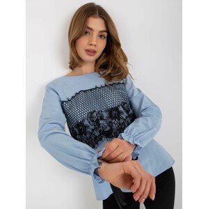 Light blue cotton formal blouse with lace