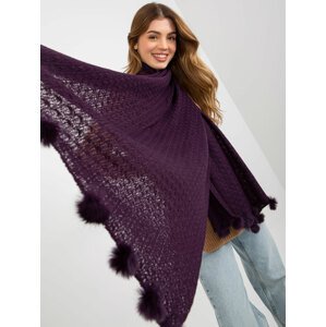 Lady's dark purple lace scarf with pom-poms