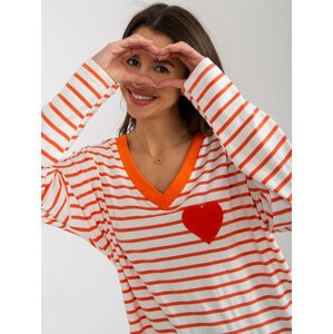 Orange-white loose striped blouse with neckline