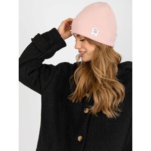 Light pink winter cap for women with a stripe