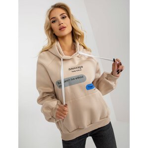 Beige sweatshirt with print and hood